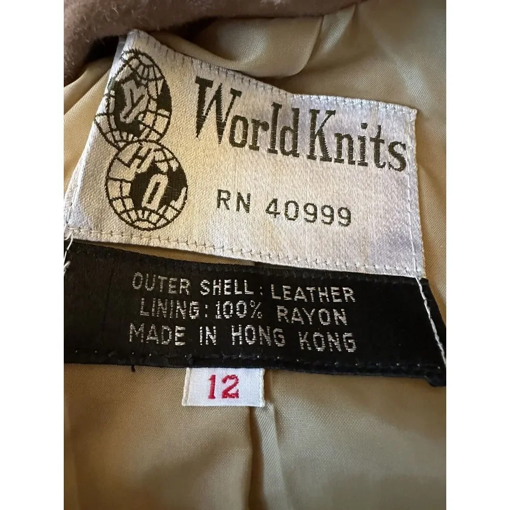 Vtg World Knits Suede Leather Jacket Sz Medium Tan Beige Brown Coat NICE QUALITY